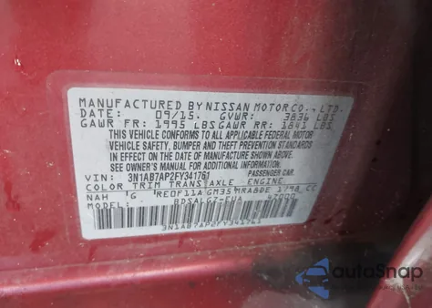 2015 Nissan Sentra Fe+ S/S/Sl/Sr/Sv from USA, damaged, VIN 3N1AB7AP2FY341761